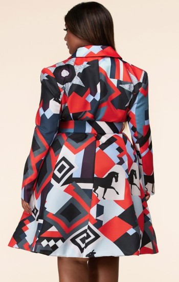 Abstract Belted A-Line Dress