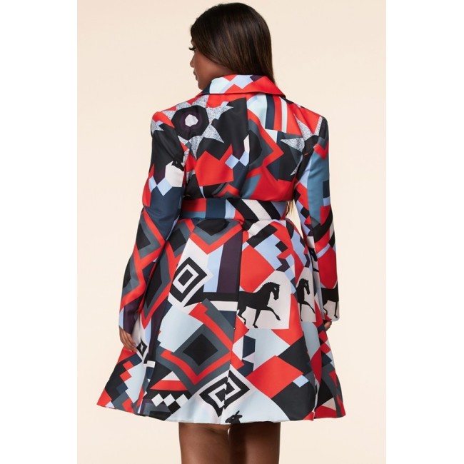 Abstract Belted A-Line Dress