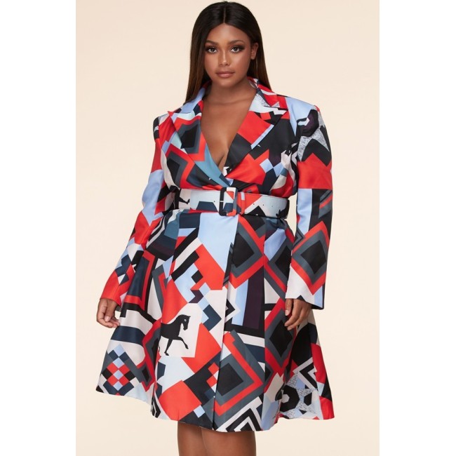 Abstract Belted A-Line Dress