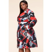 Abstract Belted A-Line Dress