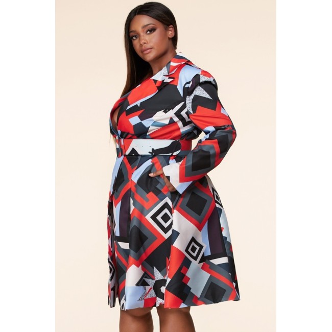 Abstract Belted A-Line Dress