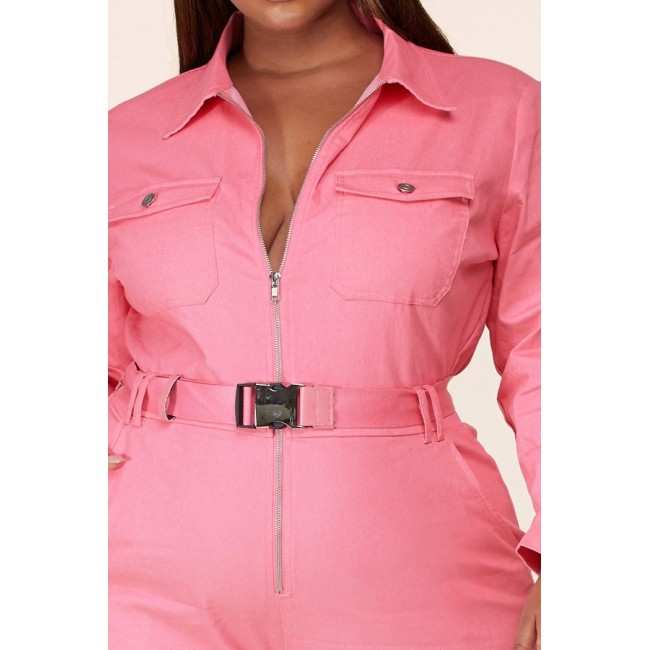 Pink Belted Cargo Jumpsuit