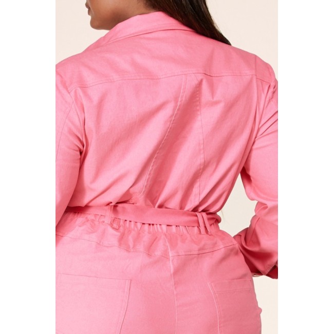 Pink Belted Cargo Jumpsuit