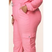 Pink Belted Cargo Jumpsuit