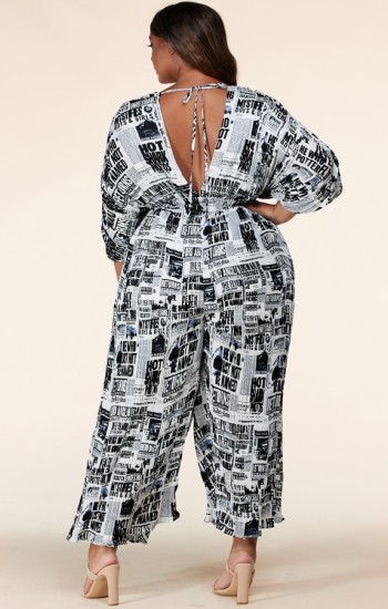Belted Newspaper Palazzo Jumpsuit