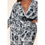 Belted Newspaper Palazzo Jumpsuit