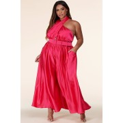 Pink Neck Wrapped Palazzo Jumpsuit