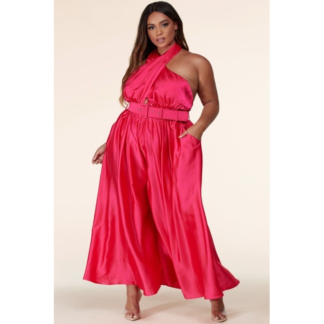 Pink Neck Wrapped Palazzo Jumpsuit