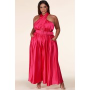 Pink Neck Wrapped Palazzo Jumpsuit