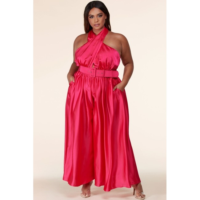 Pink Neck Wrapped Palazzo Jumpsuit