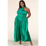 Green Neck Wrapped Palazzo Jumpsuit