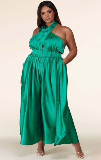 Green Neck Wrapped Palazzo Jumpsuit