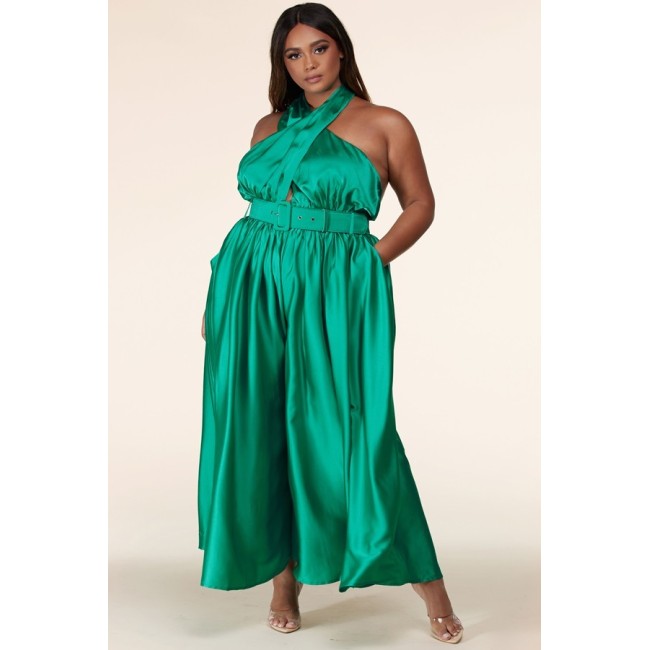 Green Neck Wrapped Palazzo Jumpsuit