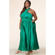 Green Neck Wrapped Palazzo Jumpsuit