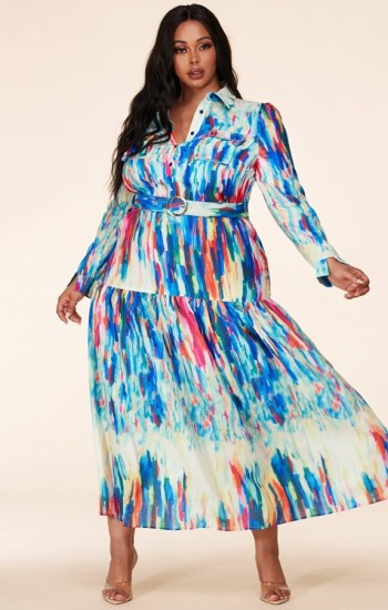 Abstract Stroke Maxi Dress