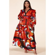 Abstract Red Maxi Dress