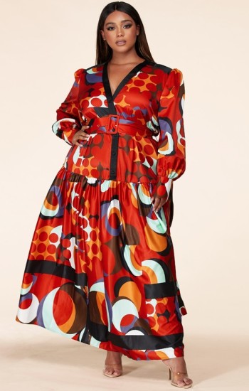 Abstract Red Maxi Dress