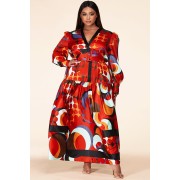 Abstract Red Maxi Dress