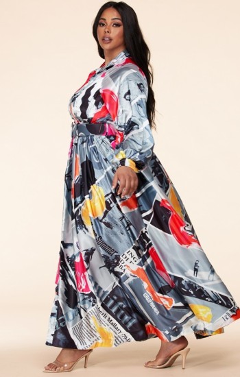 Abstract Silver Maxi Dress