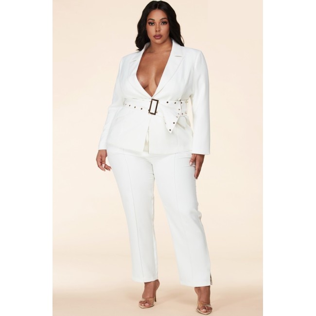 White Belted Deep V Suite