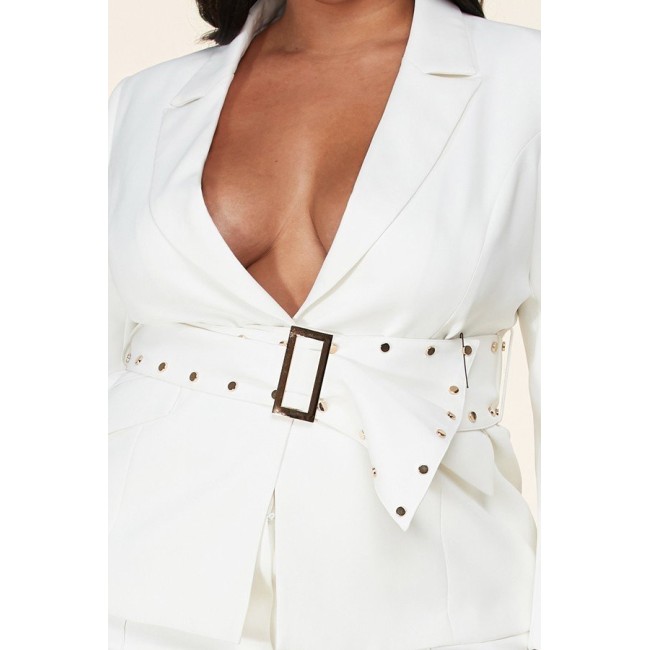 White Belted Deep V Suite