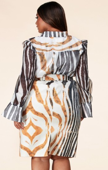 2 Piece Belted Zebra Skirt Set