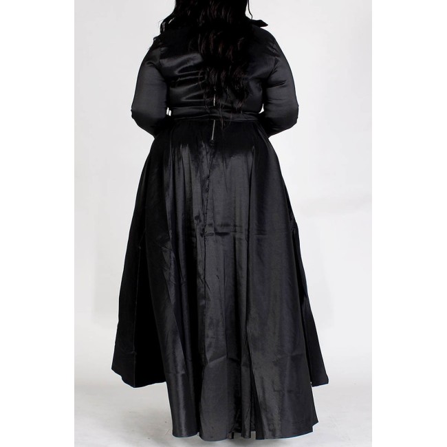 Black Collared Belted Maxi Dress