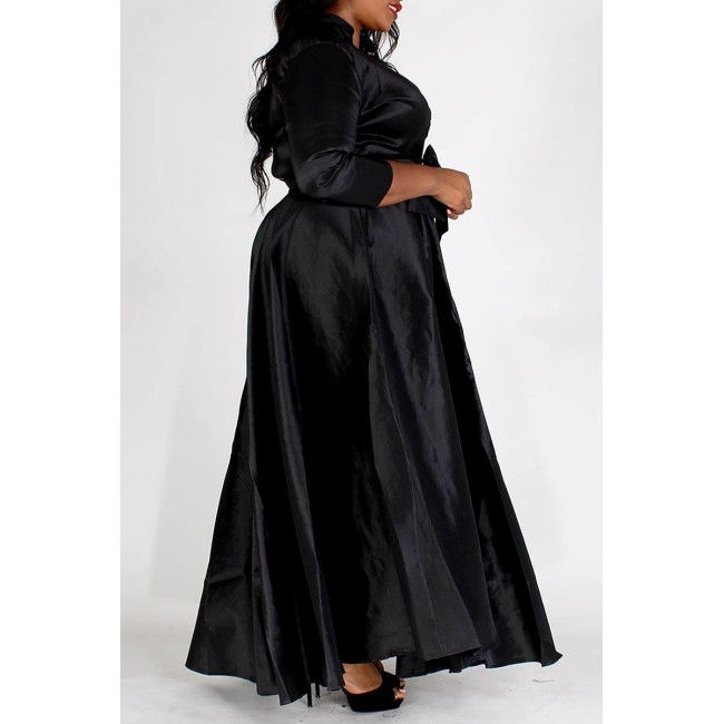 Black Collared Belted Maxi Dress