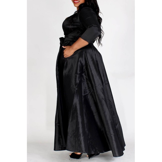 Black Collared Belted Maxi Dress