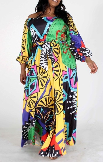 Lime Green Printed Maxi Dress